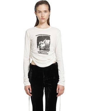 Ann Demeulemeester Dot Wrinkled Cropped Long Sleeve Top - White