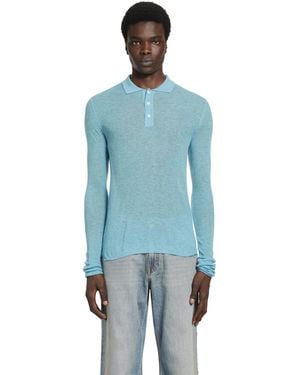 ERL Overdyed Heather Knit Polo - Blue
