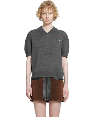 Marni Short Sleeve V-Neck Cashmere Jumper - Grey