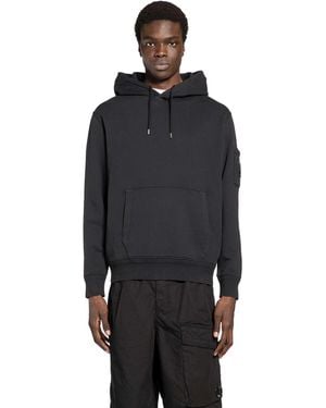 C.P. Company Cotton Diagonal Fleece Lens Hoodie - Black