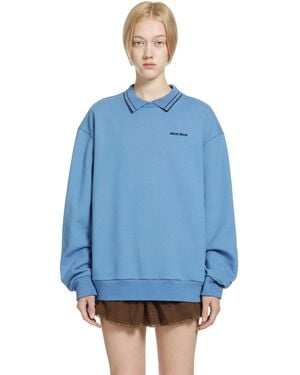 Miu Miu Cotton Fleece Polo Sweatshirt - Blue