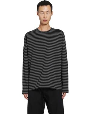 Junya Watanabe Striped Cotton Long Sleeeve T-Shirt - Black