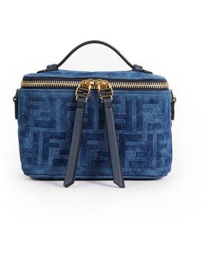 Fendi Ff Denim Flocked Vanity Mini Bag - Blue