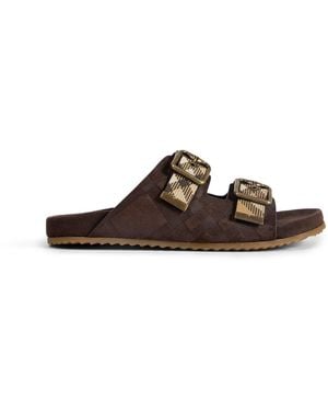 Burberry Double Bouckle Checked Sandals - Brown