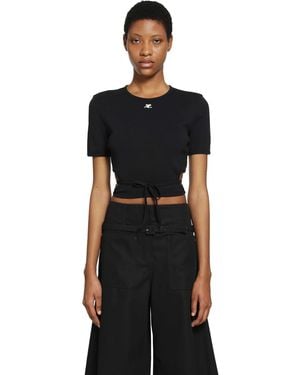 Courreges Cropped Cut-Out Jeresy T-Shirt - Black