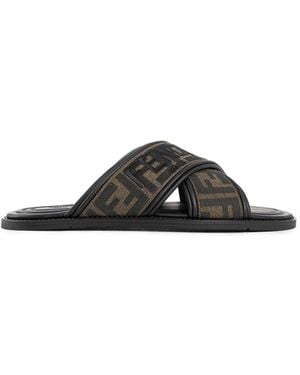 Fendi Ff Fabric Slides - Black