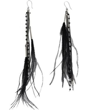 Ann Demeulemeester Goia Earrings With Chains And Feathers - Black