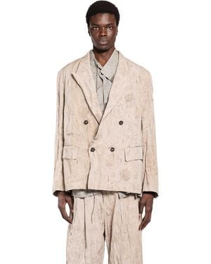 Ziggy Chen Digital Print Double-Breasted Blazer - Natural