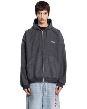 Balenciaga Trompe L'oeil Hoodie In Cotton Denim - Grey