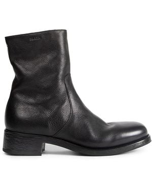 Prada Leather Zipper Ankle Boots - Black