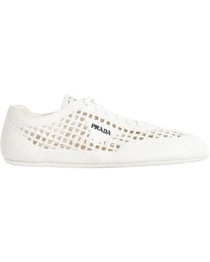 Prada Collapse Crochet Laced Trainers - White