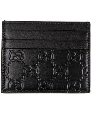 Gucci Embossed Gg Leather Card Holder - Black