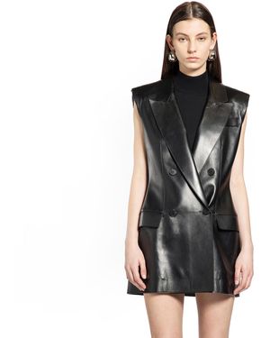 Givenchy Double-Breasted Sleeveless Leather Blazer - Black