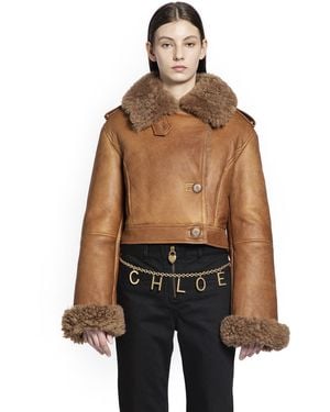 Chloé Cropped Shearling Jacket - Brown