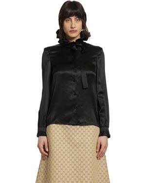 Gucci Silk Satin Ruffled Shirt - Black