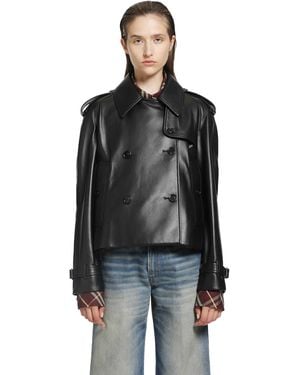 Burberry Cropped Leather Mayfair Trench Jacket - Black