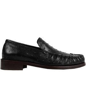 Acne Studios Ostrich-Printed Leather Loafers - Black
