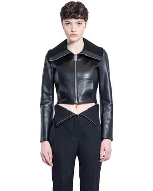 McQueen Folded Collar Leather Jacket - Blue