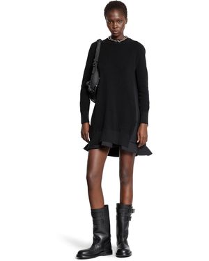 Sacai Mixed Media Long Sleeve Wool Suiting & Knit Sweater Dress in