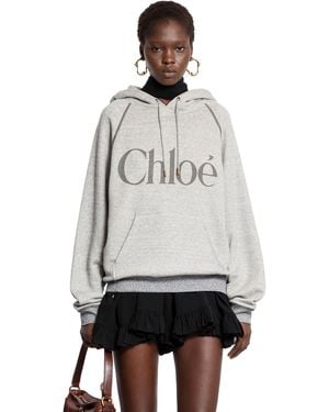 Chloé Felpa Con Cappuccio E Logo Oversize - Gray