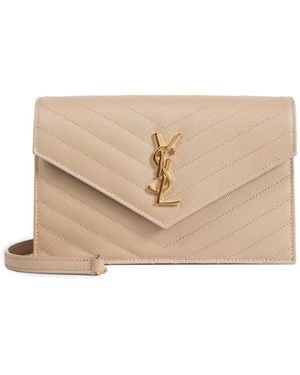 Saint Laurent Cassandre Envelope Chain Wallet - Natural