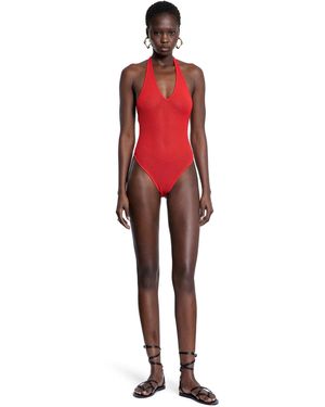Laneus Pointelle Stitch Knit Swimsuit - Red
