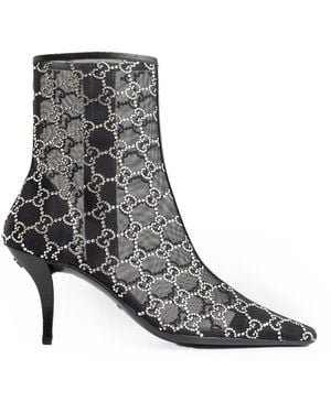 Gucci Tom Crystal-embellished Mesh Heeled Ankle Boots - Black