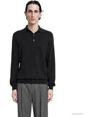 Lardini Wool-Silk Long Sleeve Polo - Black
