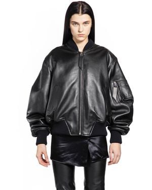 The Attico Leather Bomber Jacket - Black