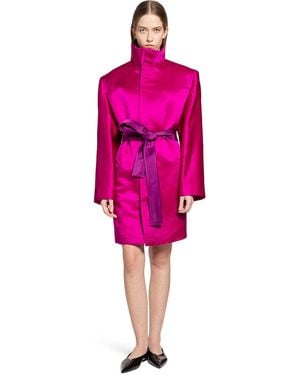 Saint Laurent Boxy Belted Coat - Pink