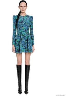 Gucci Printed Silk Crepe De Chine Dress - Blue