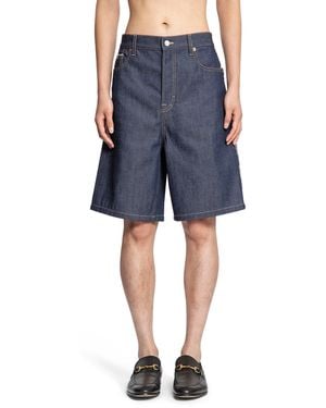 Gucci Pantaloncini Di Denim Con Cimosa In Cotone - Blue