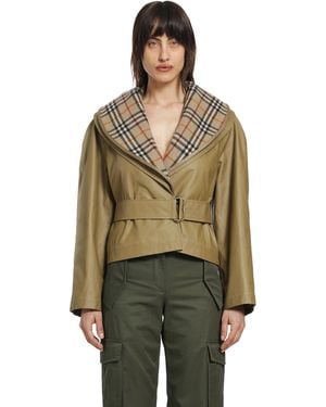 Burberry Cropped Cotton Jacket With Check Warmer - Green