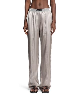 Tom Ford Stretch Silk Satin Pj Pants - Gray