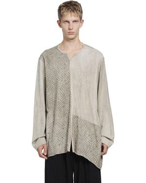 Ziggy Chen Screen Print V-Neck Long Sleeve T-Shirt - Grey