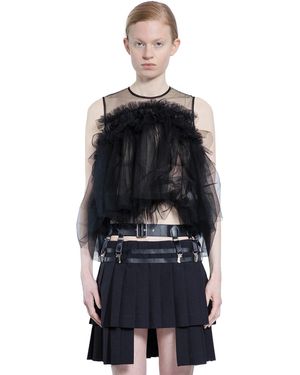 Noir Kei Ninomiya Ruffled Tulle Crop Top - Black