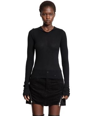 Rick Owens Concordians Hooded Rib Long Sleeve T - Black