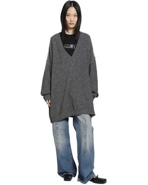 MM6 by Maison Margiela Wool Alpaca V-Neck Jumper - Blue