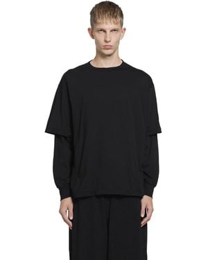 Comoli Thin Cotton Layered T-Shirt - Black