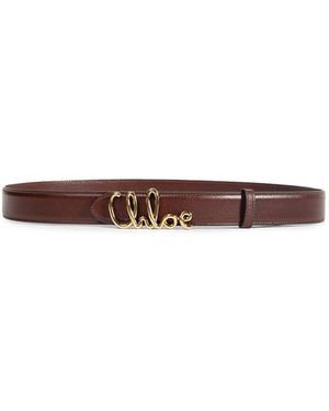 Chloé Iconic Logo Leather Belt - Brown