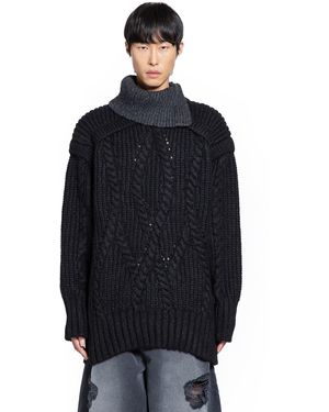 Simone Rocha Contrast High-Neck Chunky Knit Jumper - Black