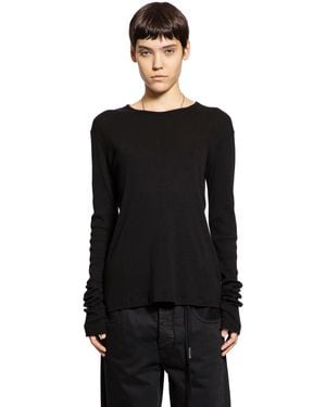 Ann Demeulemeester Fiene Long Sleeve T-shirt In Cotton Rib Jersey - Black