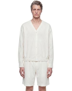 Hed Mayner Pinstriped V-Neck Shirt - White