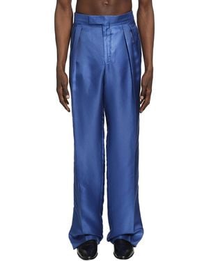 Tom Ford Silk Hopsack Pleated Trousers - Blue