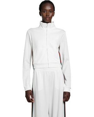 Gucci Cropped Cotton Rib Jersey Track Jacket - White