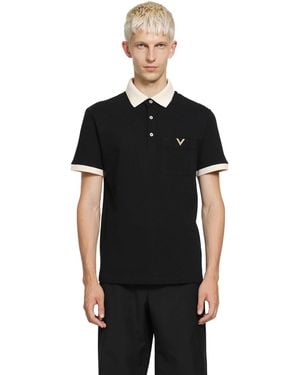 Valentino Polo Shirt With Vgold Logo - Black