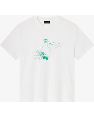A.P.C. A. P.c. Men's Olive Oil T-shirt Size: Extra Small In White - Blue