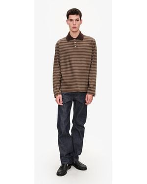 A.P.C. A. P.c. Men's Long-sleeve Striped Polo Shirt Size: Extra Small In Brown - Multicolor