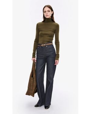 A.P.C. A. P.c. Women's Narrow-rib Polo Neck Sweater Size: Extra Small In Khaki Green - White