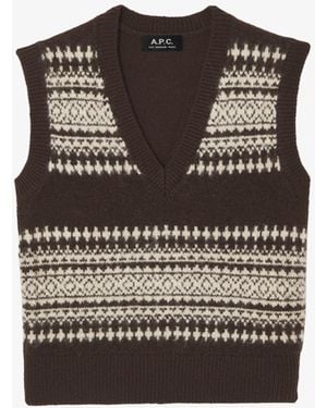 A.P.C. A. P.c. Women's Jacquard Sleeveless Sweater Size: Extra Small In Dark Chestnut Brown - Blue